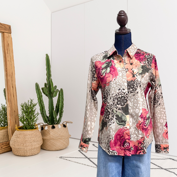 Floral Leopard Button Up Blouse