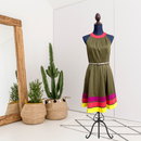 High Neck Color Block Belted Dress-1
