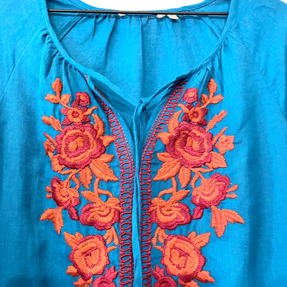 Embroidered Linen Blend Dress