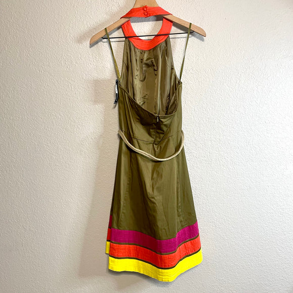 High Neck Color Block Belted Dress