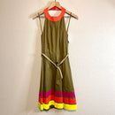 High Neck Color Block Belted Dress-2