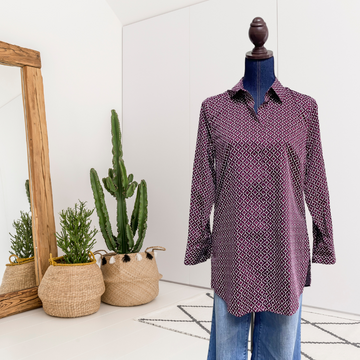 Abstract Print Button Down Top
