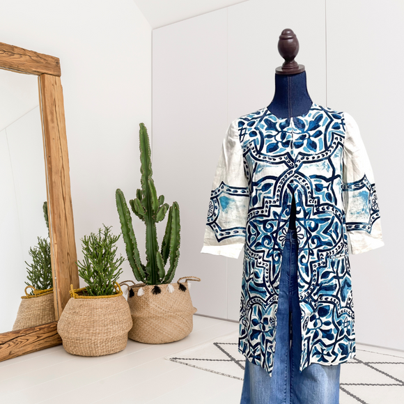 Abstract Print Linen Jacket