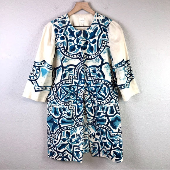 Abstract Print Linen Jacket