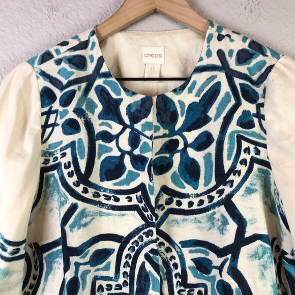 Abstract Print Linen Jacket