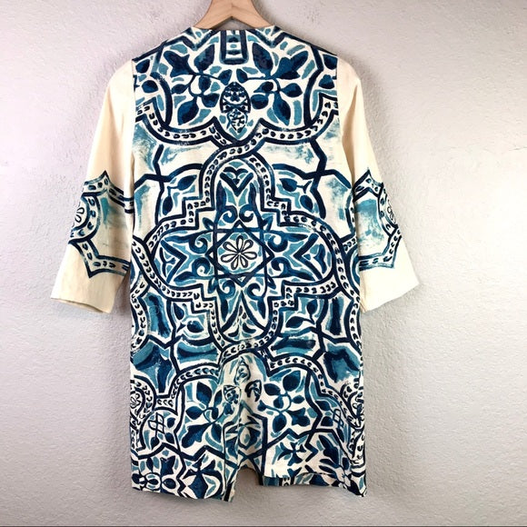 Abstract Print Linen Jacket
