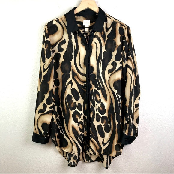 Animal Print Button Up Blouse