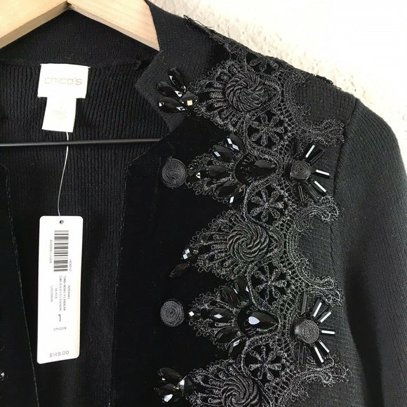 Embellished Velvet Trim Cardigan