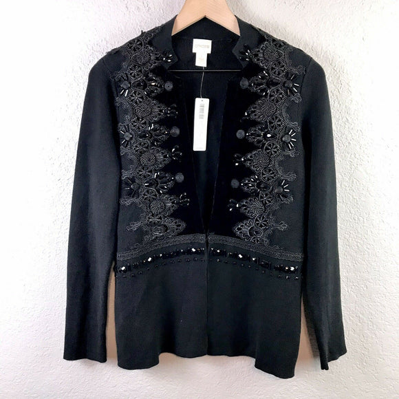 Embellished Velvet Trim Cardigan