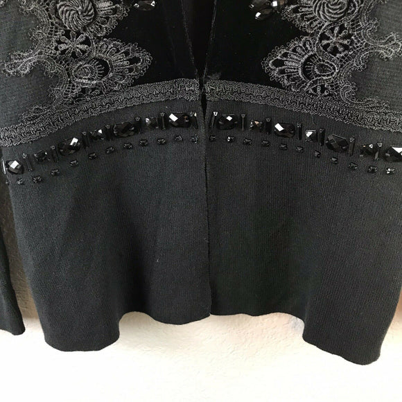 Embellished Velvet Trim Cardigan