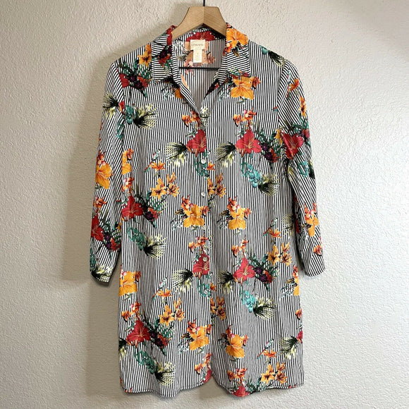 Tropical Floral Button Down Tunic